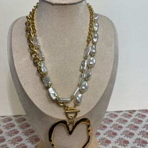 Gold and Silver Heart Pendant Necklace